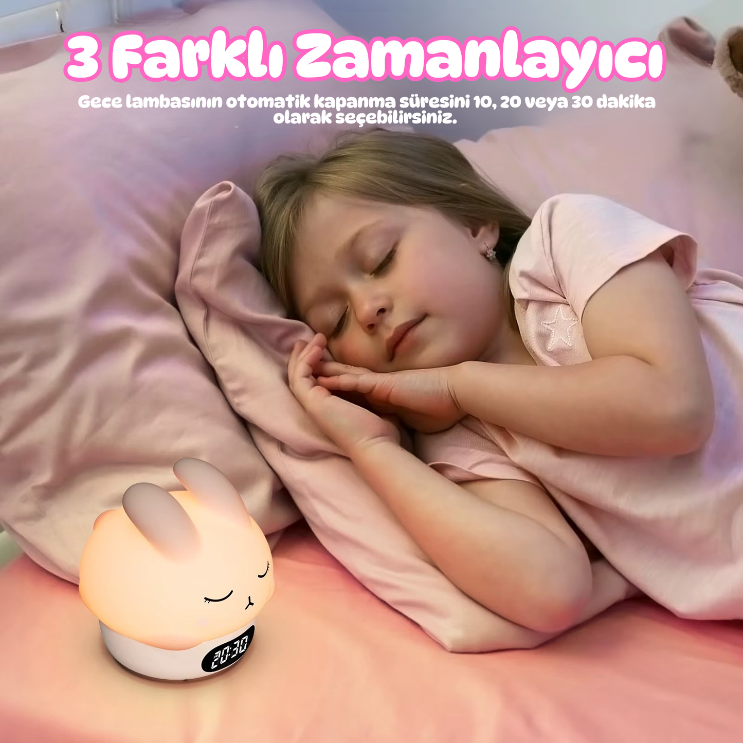 Moon Story™ | Sevimli Tavşan Saatli Gece Lambası